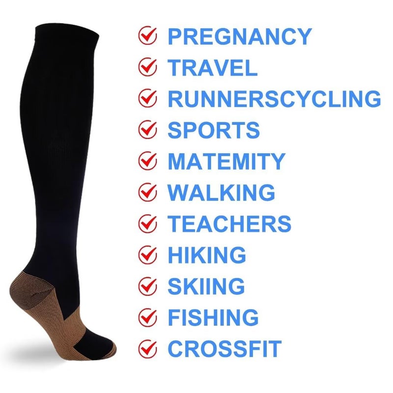 Double Couple 7 Pairs Copper Compression Socks for Men Women 20-30 mmHg Knee High Stockings - Image 3