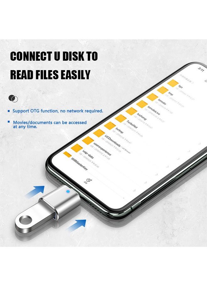 USB C to USB Adapter U Disk, Metal scrub shell USB C Male to USB 3.0 Female Adapter OTG Converter, Compatible with Apple MacBook Pro Mac Book iPad and More Type-C Devices (Silver)