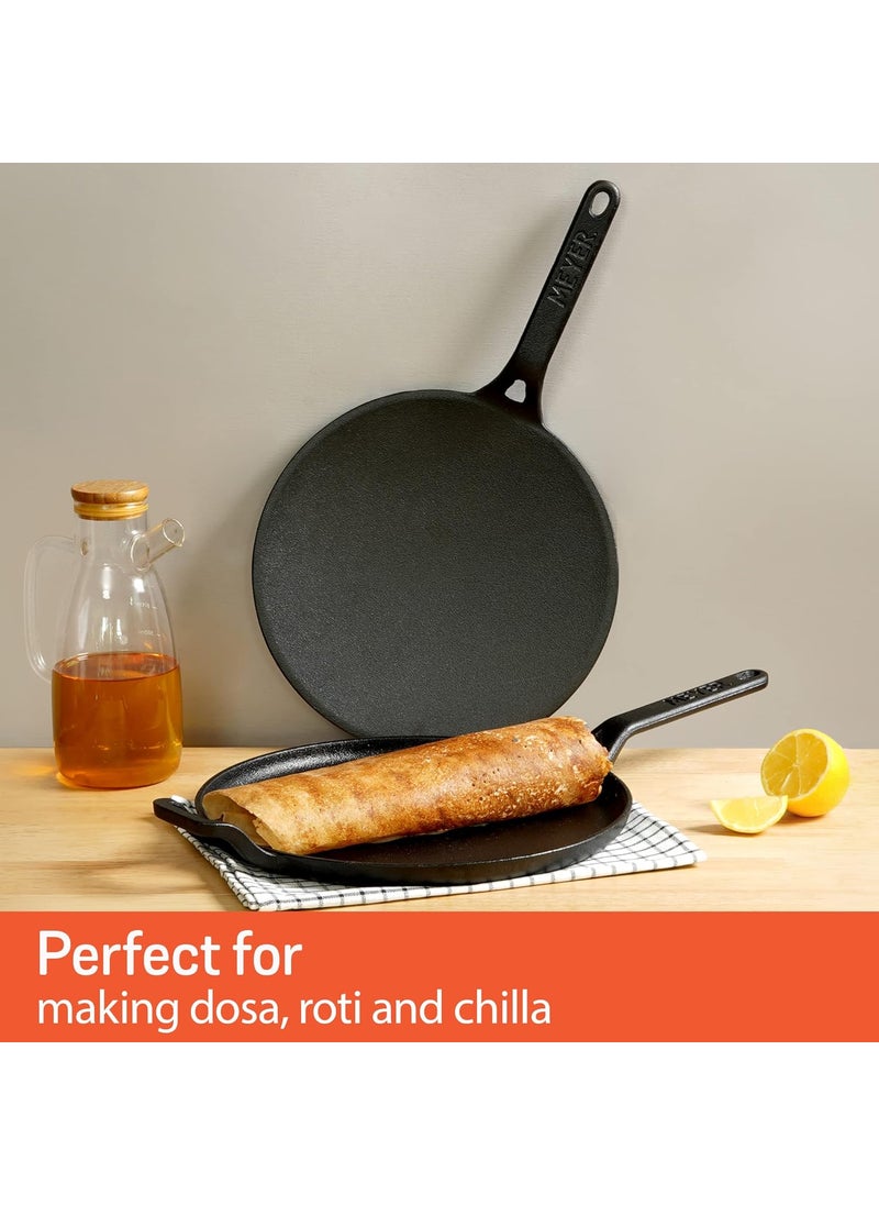 MEYER Meyer Pre-Seasoned Cast Iron Cookware Set - 28cm Flat Dosa Tawa + 26cm Roti Tawa | Set Combo Offer for Kitchen | Iron Utensils for Cooking | Induction Cookware Set, Black  - Image 3