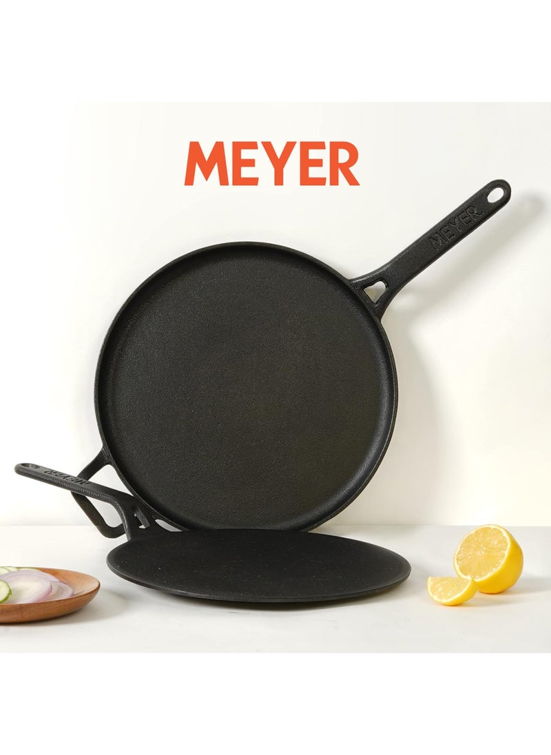 MEYER Meyer Pre-Seasoned Cast Iron Cookware Set - 28cm Flat Dosa Tawa + 26cm Roti Tawa | Set Combo Offer for Kitchen | Iron Utensils for Cooking | Induction Cookware Set, Black  - Image 2