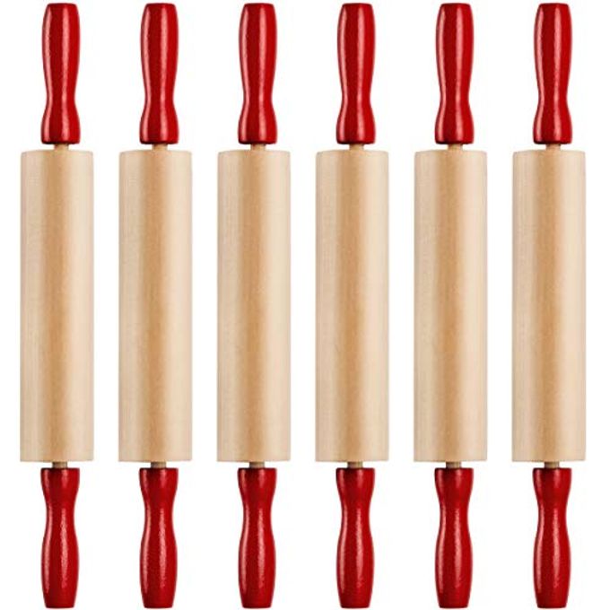 Mini Rolling Pin 7.5 Inch (6 Pack) Kids Rolling Pin Set for Play Dough Accessories Small Pin for Dough - Wooden Rolling Pins For Baking With Handles for Foods, Baking Supplies, And Playtime