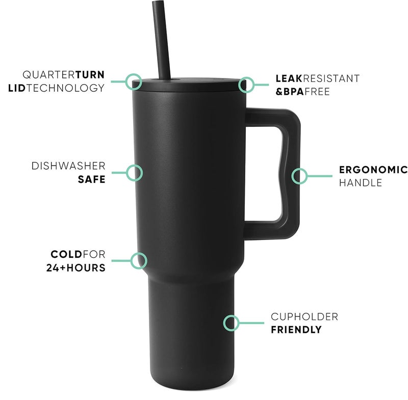 Vasukie 1200 ML Stainless Steel Tumbler with Handle and Lid,2 Straw | 100% Leakproof Travel Mug Water Cup for Gym, Office & Outdoor Use (Black) - Image 2