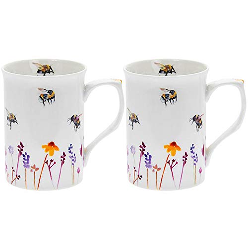 The Leonardo Collection Jennifer Rose Gallery Busy Bees Mugs Set of 2 for Hot Drinks  Fine China Printed Coffee Cups for Kitchen  Home  Reusable Tea and Coffee Mugs for Every Occasion