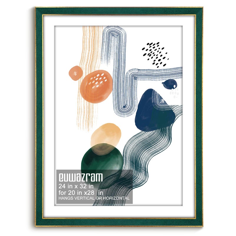 euwazram Suede 24x32 Frame - Single Frame, Christmas Elegant Green 24 x 32 Poster Frame with Mat for 20x28, 24x32 Picture Frames for Artwork, Puzzles, Photos and Movie Posters - Image 1