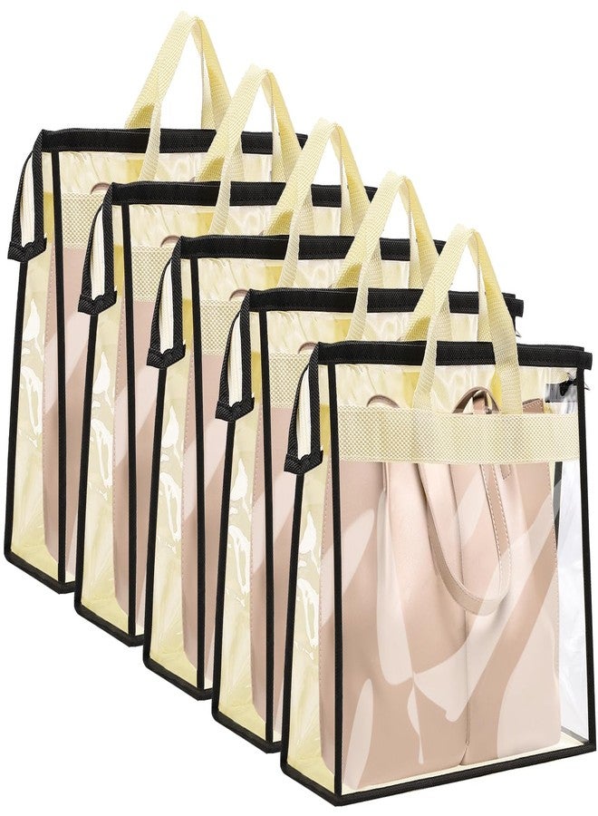 Erinnmy 5 Pack Dust Bags for Handbag,Clear Dust Cover Bags with Zipper and Handle,Breathable Handbag Storage Organizer,Waterproof Handbags Protector for Closet,4 x 13.4 x 4.7 inch,Beige - Image 1