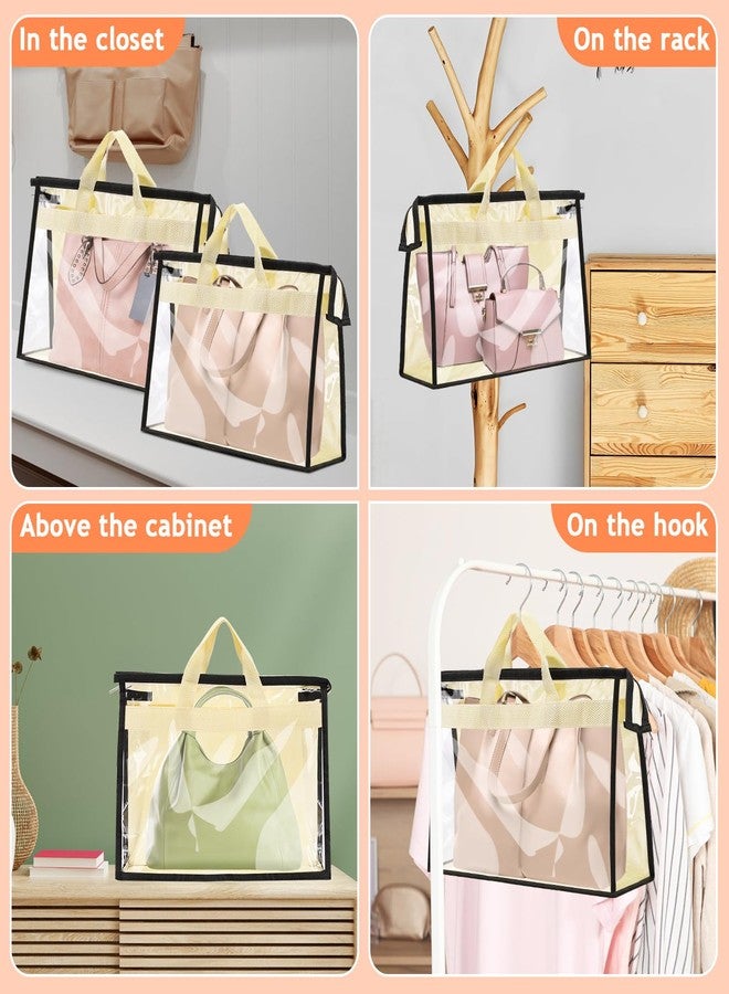 Erinnmy 5 Pack Dust Bags for Handbag,Clear Dust Cover Bags with Zipper and Handle,Breathable Handbag Storage Organizer,Waterproof Handbags Protector for Closet,4 x 13.4 x 4.7 inch,Beige - Image 5