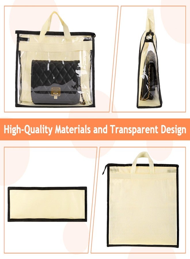 Erinnmy 5 Pack Dust Bags for Handbag,Clear Dust Cover Bags with Zipper and Handle,Breathable Handbag Storage Organizer,Waterproof Handbags Protector for Closet,4 x 13.4 x 4.7 inch,Beige - Image 3