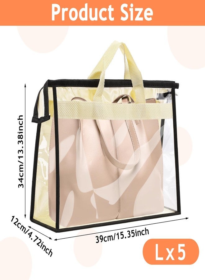 Erinnmy 5 Pack Dust Bags for Handbag,Clear Dust Cover Bags with Zipper and Handle,Breathable Handbag Storage Organizer,Waterproof Handbags Protector for Closet,4 x 13.4 x 4.7 inch,Beige - Image 2
