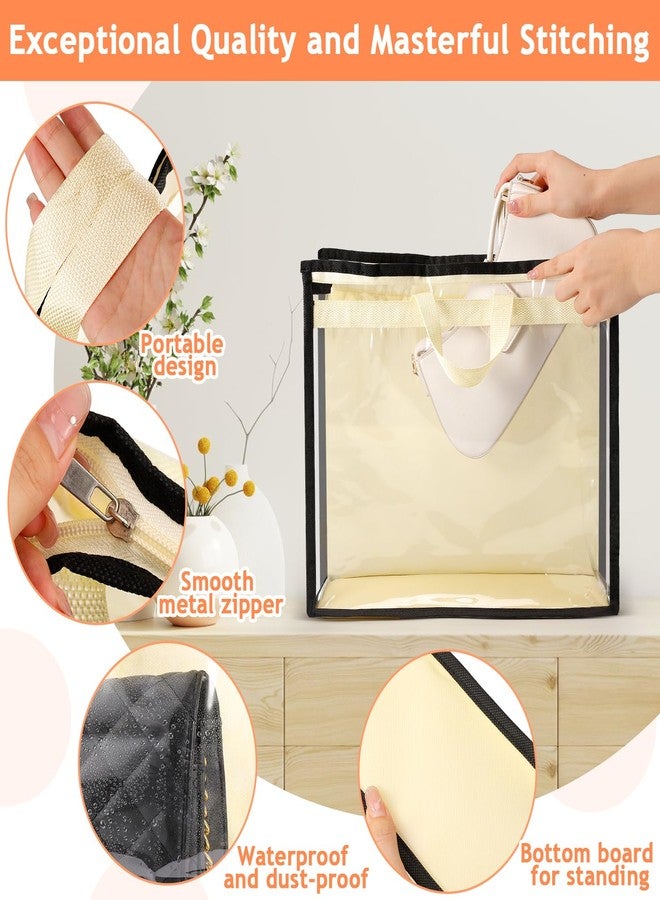Erinnmy 5 Pack Dust Bags for Handbag,Clear Dust Cover Bags with Zipper and Handle,Breathable Handbag Storage Organizer,Waterproof Handbags Protector for Closet,4 x 13.4 x 4.7 inch,Beige - Image 4