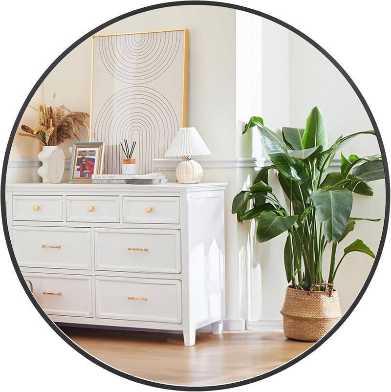 GAOMON 5mm Extra Thick Round Mirror, 36 Inch Round Mirror - Eco-Friendly Matte Black Metal Frame, Perfect for Bathroom, Nursery, Living Room, Vanity - Clear, Safe Reflection, Easy Installation - Image 1