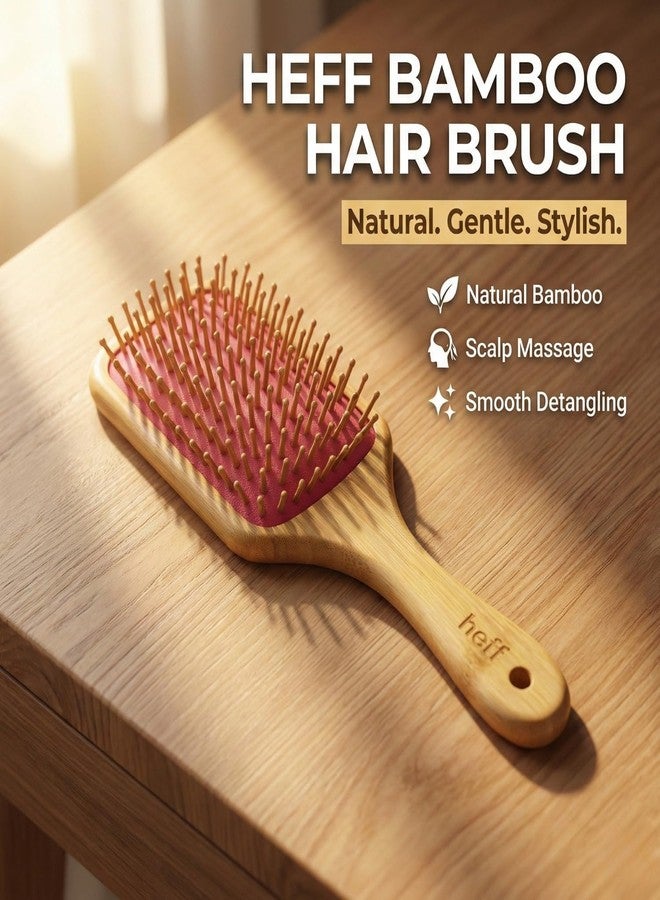 Heff Bamboo Hair Brush, Dark Pink, Paddle Brush with Wooden Bristles - Image 3