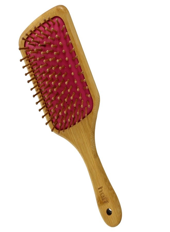 Heff Bamboo Hair Brush, Dark Pink, Paddle Brush with Wooden Bristles - Image 1