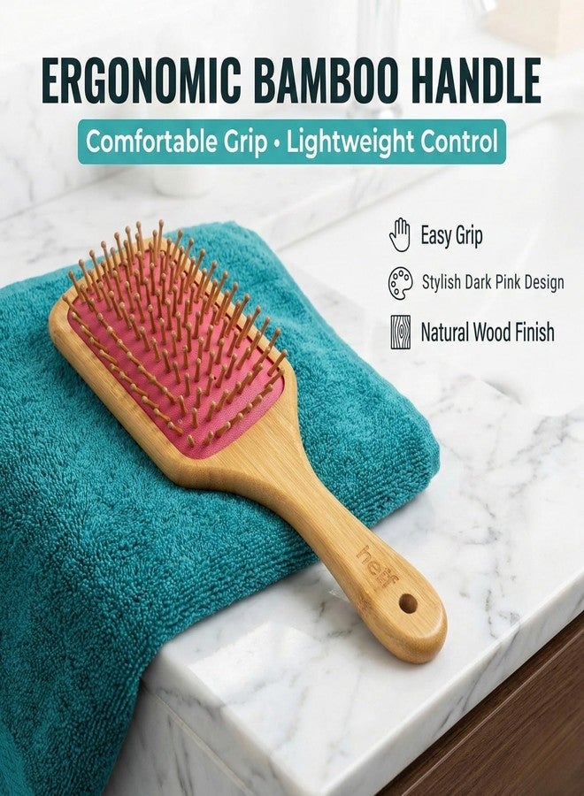 Heff Bamboo Hair Brush, Dark Pink, Paddle Brush with Wooden Bristles - Image 5