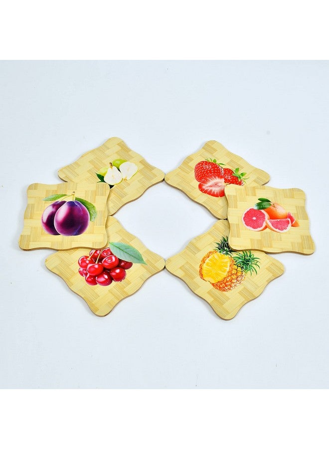 Yellow Weaves Yellow Weaves 6 Piece Bamboo Coasters or Pan Pot Holder Heat Insulation Pad & Bigger Size for Big Pans Pots- (15 X 15 Cms) - Image 1