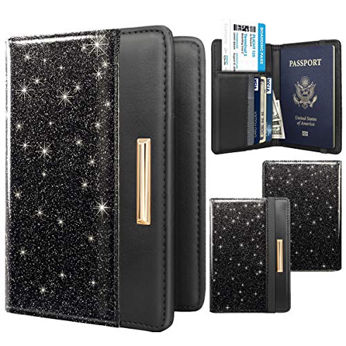 Coco Rossi Passport Holder Cover,Traveling Passport Case Glitter Cute Passport Wallet for Women,Black Glitter - Image 2