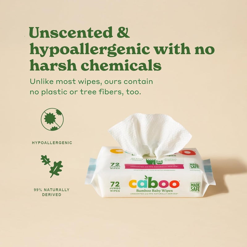 CABOO Baby Wipes, Made with Bamboo Viscose, Certified Made Safe Ingredients, Unscented Baby Wipes Good for Sensitive Skin, 72 Wipes Per Travel Pack, Total of 432 Wet Wipes - Image 4