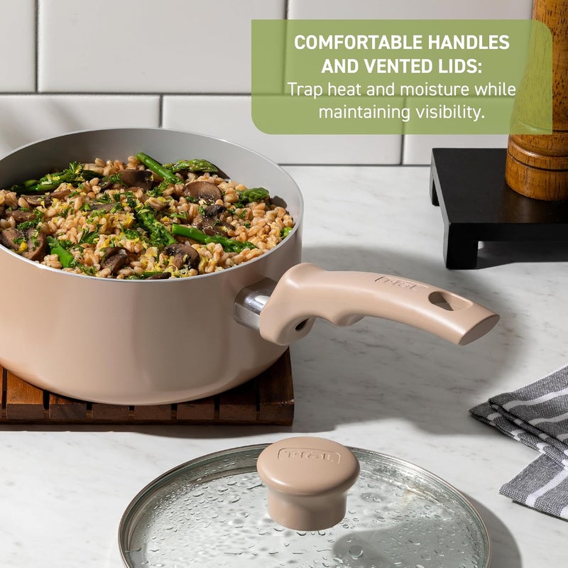 T-fal Tefal Ceramic Refresh, Ceramic Nonstick Cookware Set 12 Piece, Oven Broiler Safe 350F, Cookware, Kitchen Cooking Set w/Fry Pans, Saucepans, & Kitchen Utensils, Pots, Pans, Mint Green - Image 5