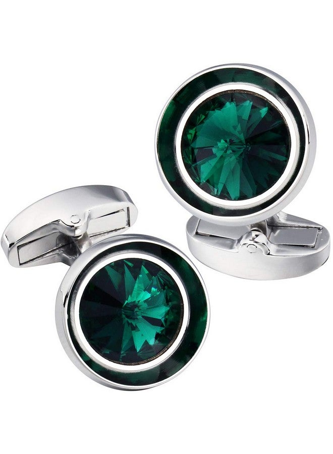 هاوسن أزرار أكمام للرجال - لون فضي عصري مع كريستالات سواروفسكي الزمردية، أزرار أكمام القمصان الفرنسية للرجال لحفلات الزفاف العادية - Image 1