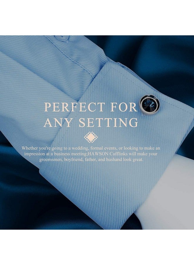 هاوسن أزرار أكمام للرجال - لون فضي عصري مع كريستالات سواروفسكي الزمردية، أزرار أكمام القمصان الفرنسية للرجال لحفلات الزفاف العادية - Image 2