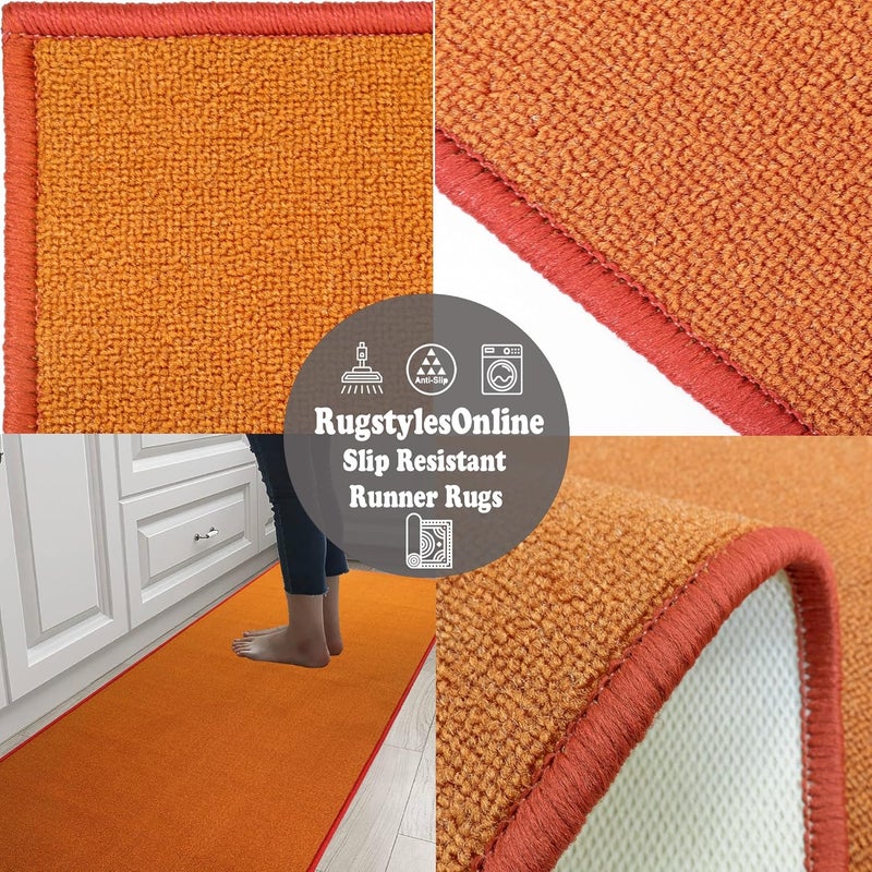 RugStylesOnline RugStylesOnline Runner Rugs for Hallways 2x7 ft Washable Slip Resistant Backing Solid Color Runner Rugs for Entrance Kitchen Bedroom Solid Orange  22x7 - Image 3