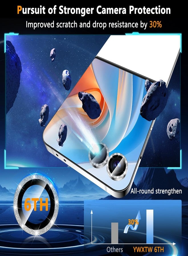 YWXTW for Samsung Galaxy Z Flip 7 Camera Lens Protector, Bling Glitter Individual Anti Scratch Metal Ring Tempered Glass Camera Screen Protector for Z Flip 7 Accessories 2025 Glitter-Silver - Image 3