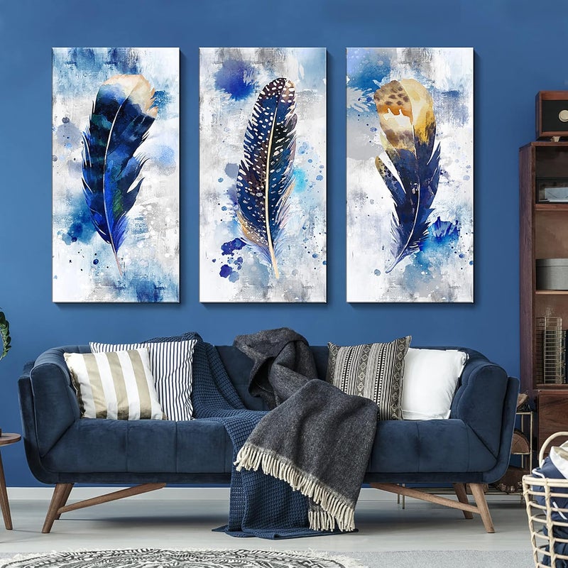 Pogusmavi Large Feather Canvas Wall Art Set - Image 5