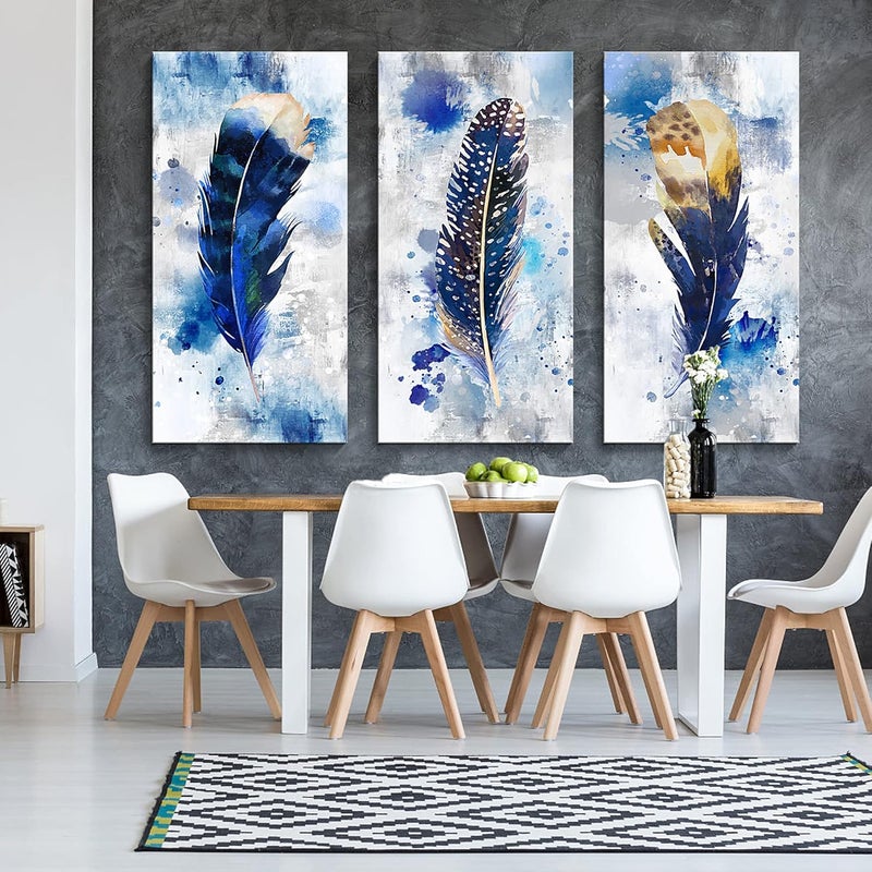 Pogusmavi Large Feather Canvas Wall Art Set - Image 3