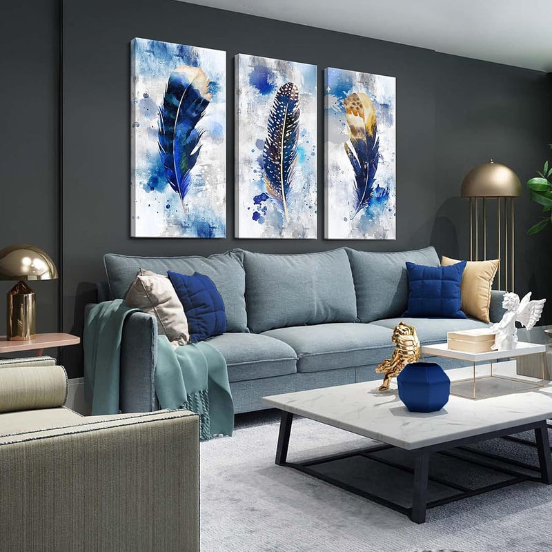 Pogusmavi Large Feather Canvas Wall Art Set - Image 2