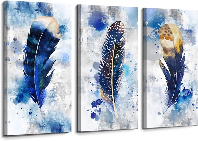 Pogusmavi Large Feather Canvas Wall Art Set - Image 1