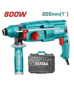 TOTAL TOTAL Rotary Hammer 800W – SDS Plus Chuck System, 2.5J Impact Energy, 0-4000 BPM, Max Drilling Capacity 26mm Concrete, Includes 3 Drills, 2 Chisels & Extra Carbon Brushes – Powerful Tool for Drilling & Chiseling  - Image 1