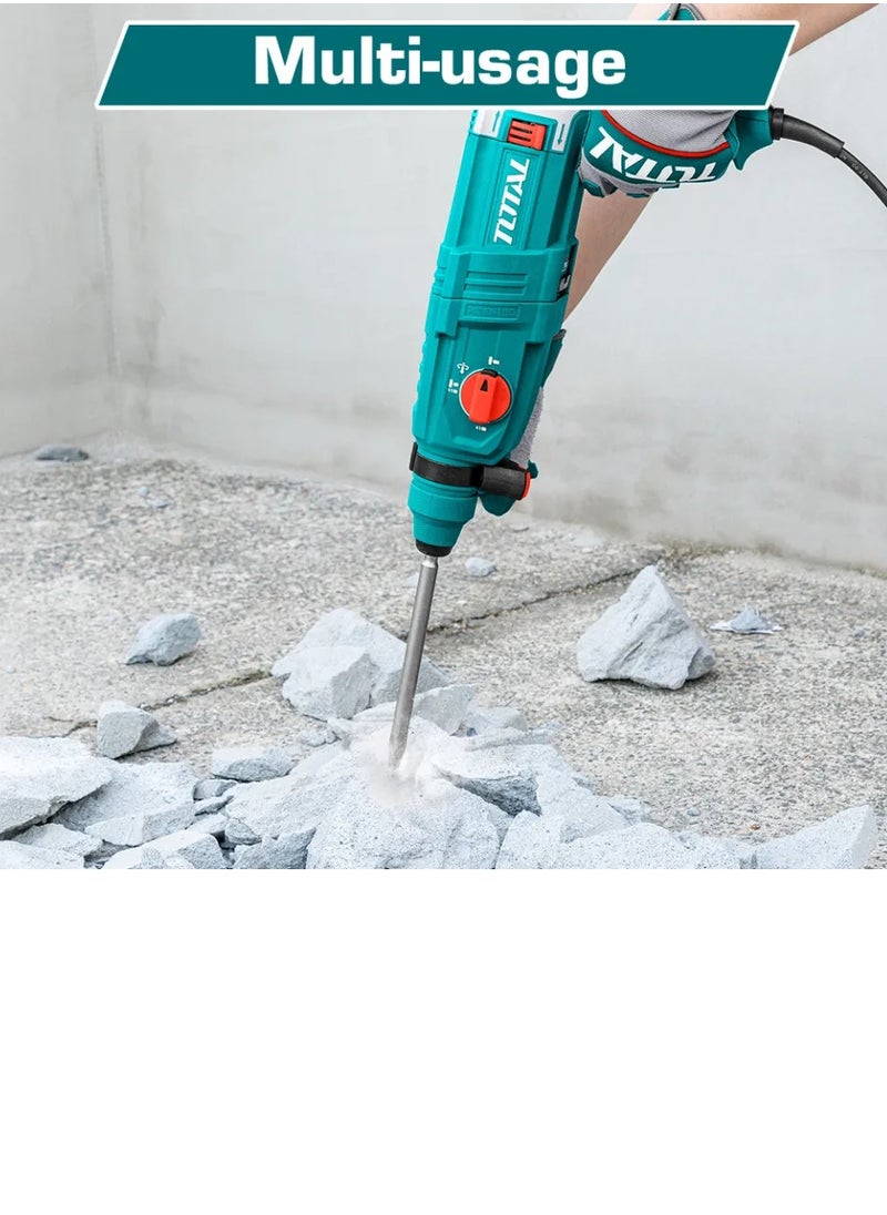 TOTAL - TOTAL Rotary Hammer 800W – SDS Plus Chuck System, 2.5J Impact Energy, 0-4000 BPM, Max Drilling Capacity 26mm Concrete, Includes 3 Drills, 2 Chisels & Extra Carbon Brushes – Powerful Tool for Drilling & Chiseling - Image 1