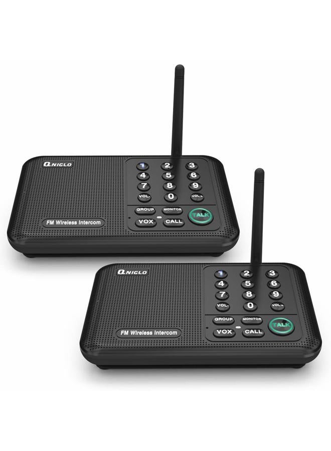 Qniglo Wireless Intercom System 10 Channel 1/2 Mile Long Range FM Intercoms Wireless for Home and Office (2 Stations Black, 2018 New Version) - Image 1