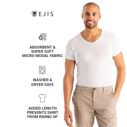 Ejis Men's Sweat Proof Undershirt, V Neck, Anti-Odor Silver, Micro Modal, Sweat Pads (Medium, Black) - Image 3