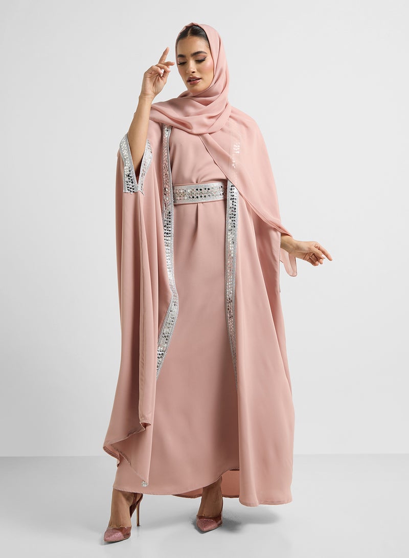 Khizana Embellished Trim Abaya With Innner Dress & Sheila - Image 1