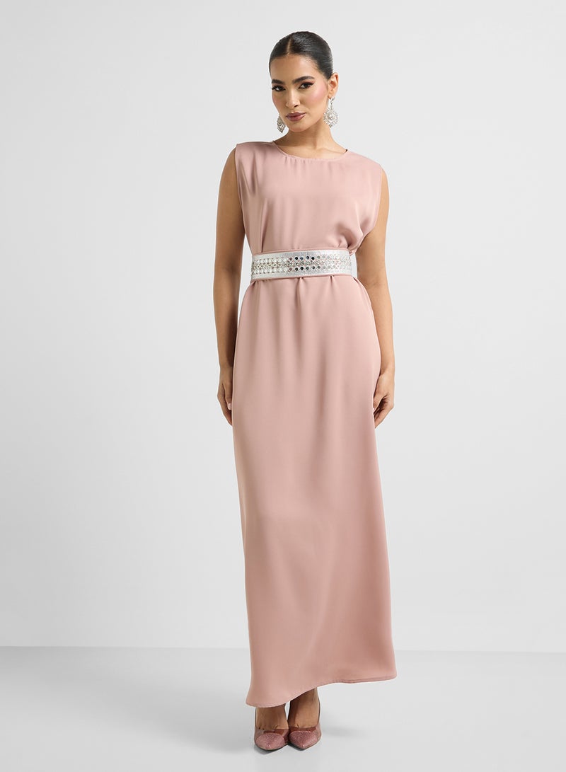 Khizana Embellished Trim Abaya With Innner Dress & Sheila - Image 2