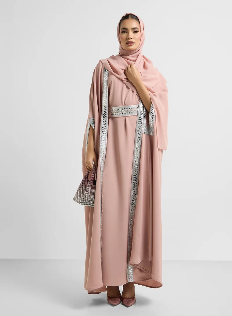 Khizana Embellished Trim Abaya With Innner Dress & Sheila