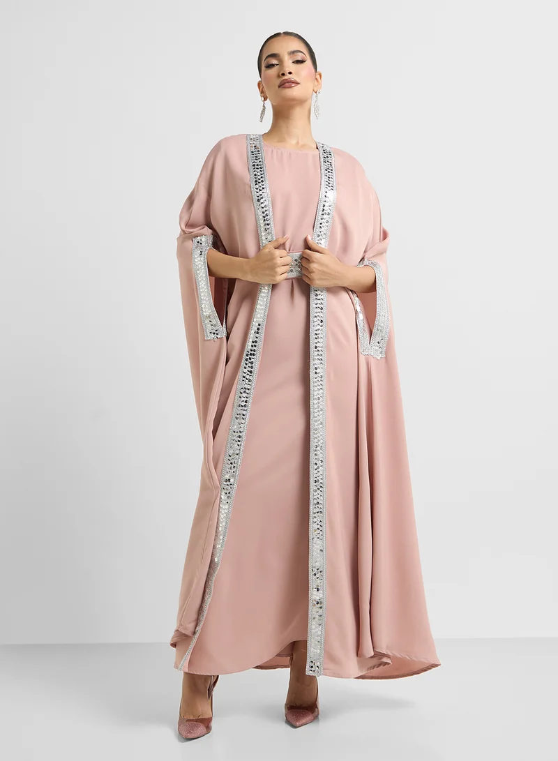 Khizana Embellished Trim Abaya With Innner Dress & Sheila