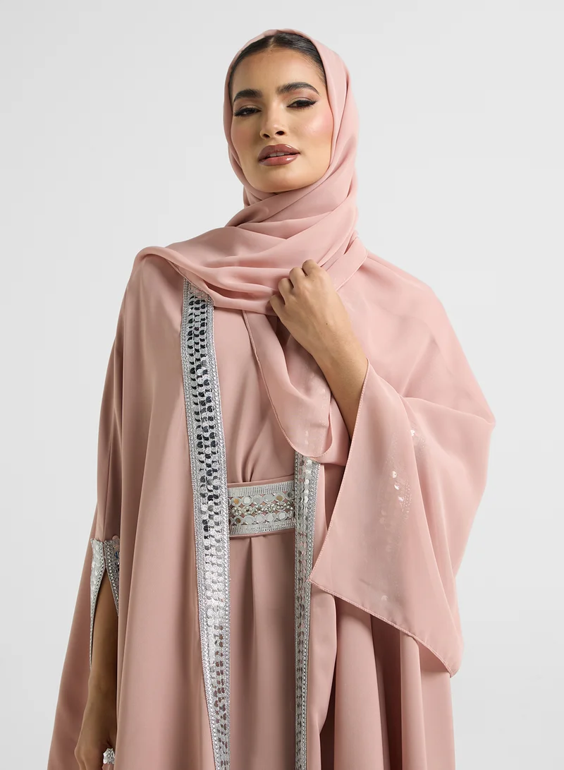 Khizana Embellished Trim Abaya With Innner Dress & Sheila