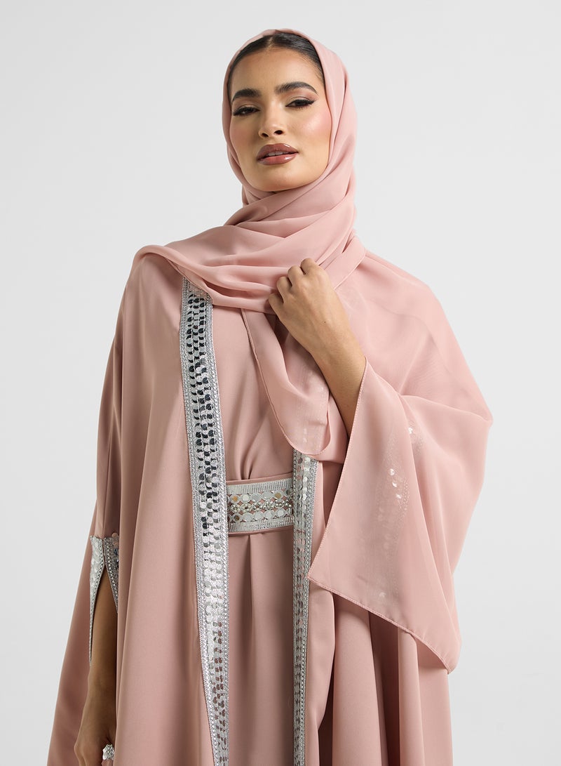 Khizana Embellished Trim Abaya With Innner Dress & Sheila - Image 4