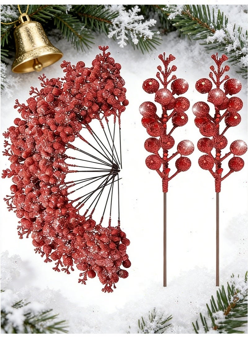 يواوليتي 25 قطعة من سيقان التوت اللامع لعيد الميلاد، زينة شجرة عيد الميلاد، إكليل عيد الميلاد، الحرف اليدوية، ديكور العطلات والمنزل (أحمر) - Image 1