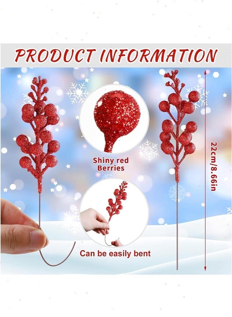 يواوليتي 25 قطعة من سيقان التوت اللامع لعيد الميلاد، زينة شجرة عيد الميلاد، إكليل عيد الميلاد، الحرف اليدوية، ديكور العطلات والمنزل (أحمر) - Image 2