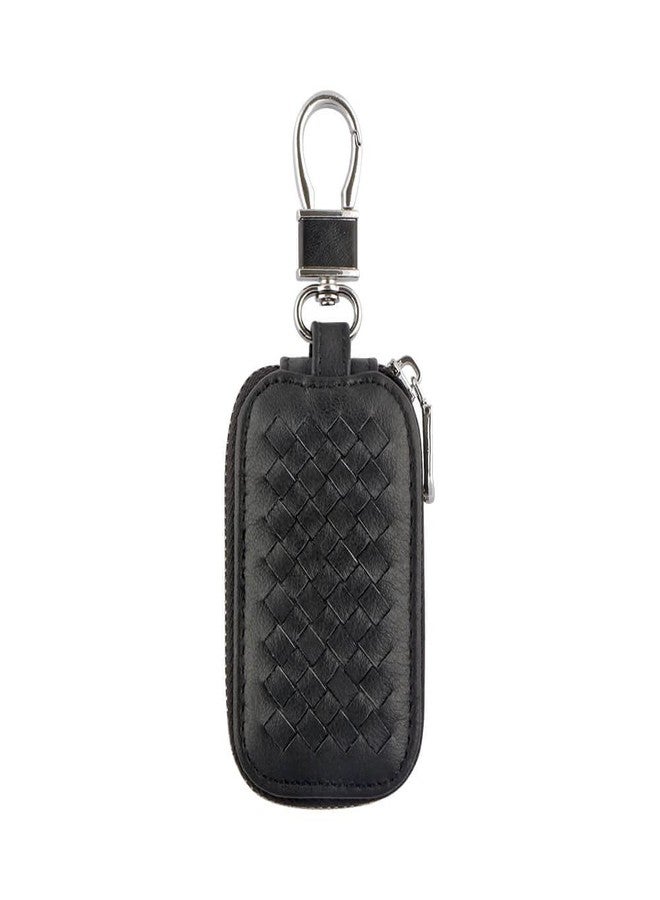 Keyzone® Checkered Pattern Car Key Case, Smart Key Holder PU Leather Key Chain Wallet, Coin Holder, Car Key Zipper Wallet (Black) - Image 1