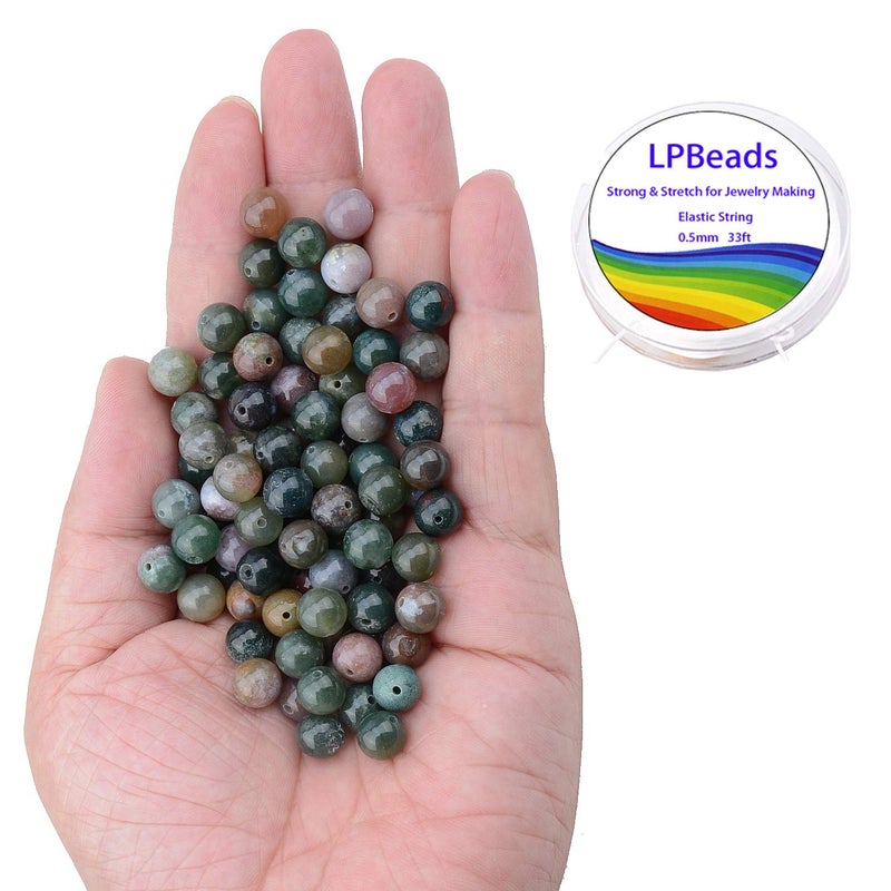 LPBeads 100PCS 8mm Natural Colorful Indian Agate Gemstone Round Loose Beads for Jewelry Making with Crystal Stretch Cord - Image 2
