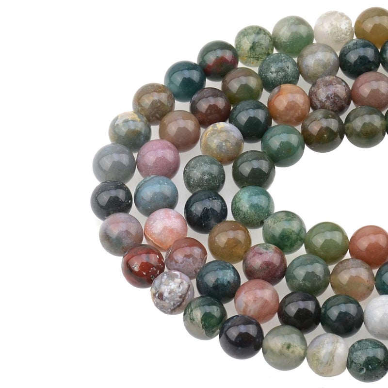 LPBeads 100PCS 8mm Natural Colorful Indian Agate Gemstone Round Loose Beads for Jewelry Making with Crystal Stretch Cord - Image 1