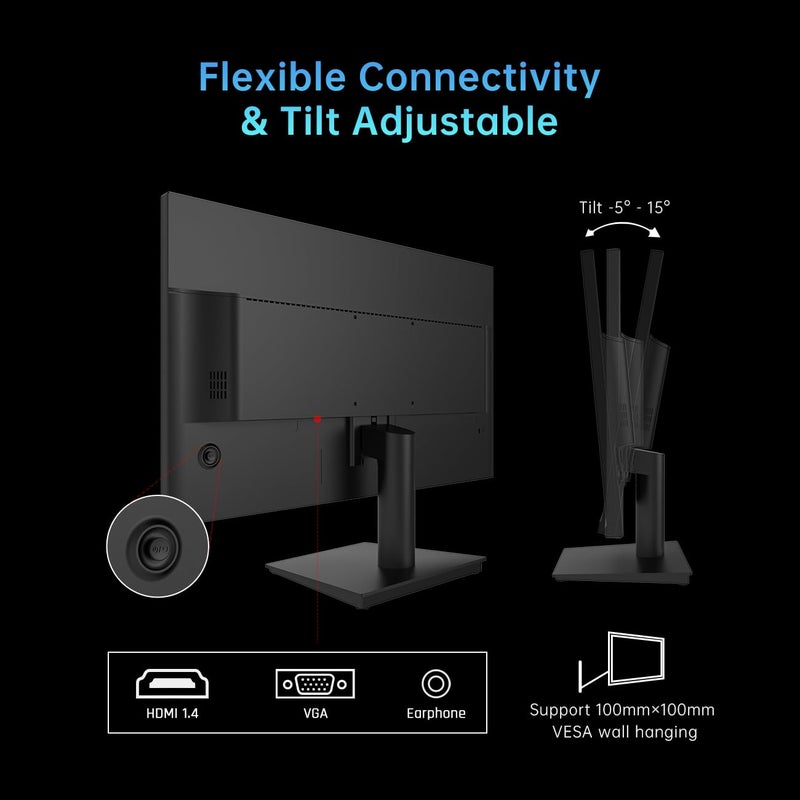 KTC 24 Inch 1080P Full HD Computer Monitor, 100Hz HDR10 Frameless Gaming Monitor with Freesync, HDMI & VGA Ports PC Monitor for Working, VESA, Tilt Adjustable, Eye Care - Image 4