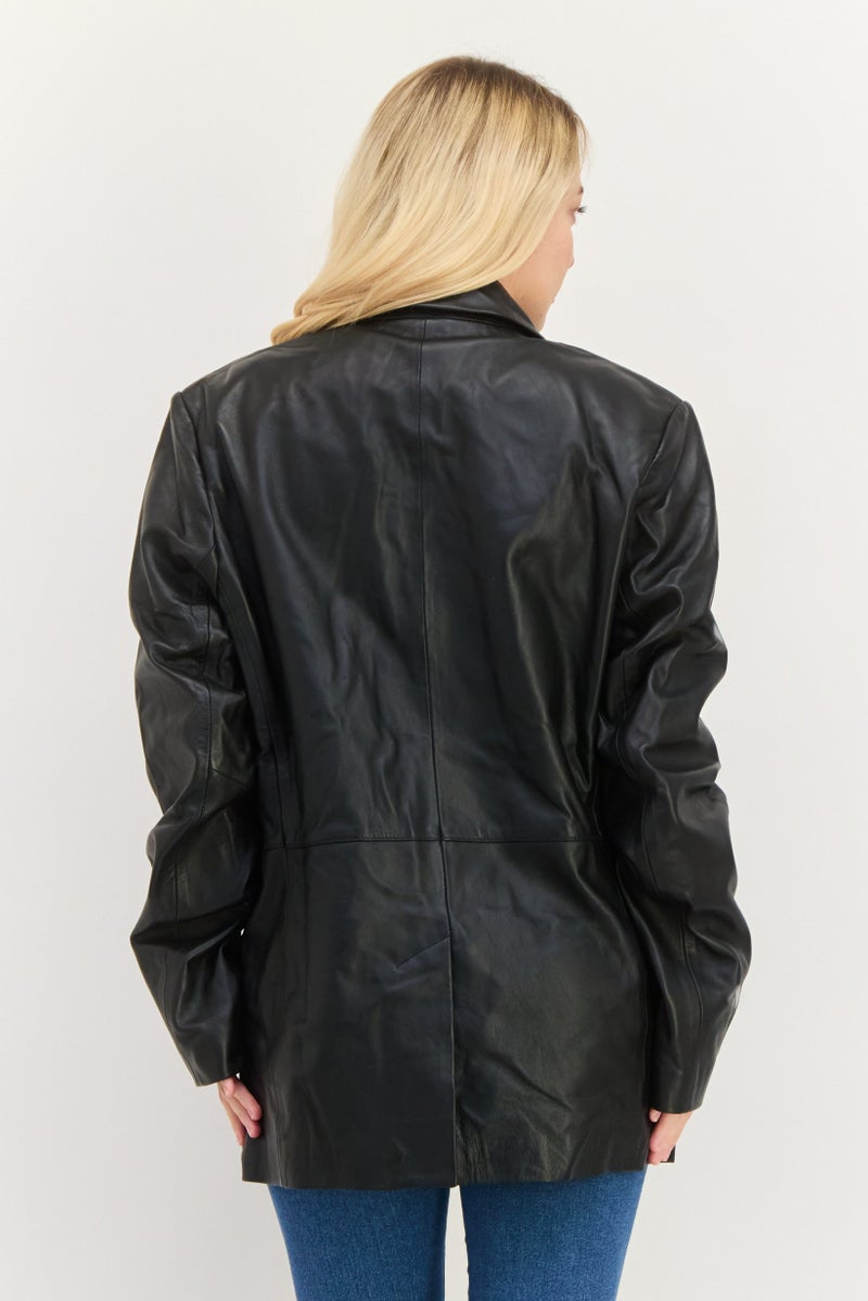 Asos Design Women Plain Leather Motorcycle Jacket, Black - Image 3