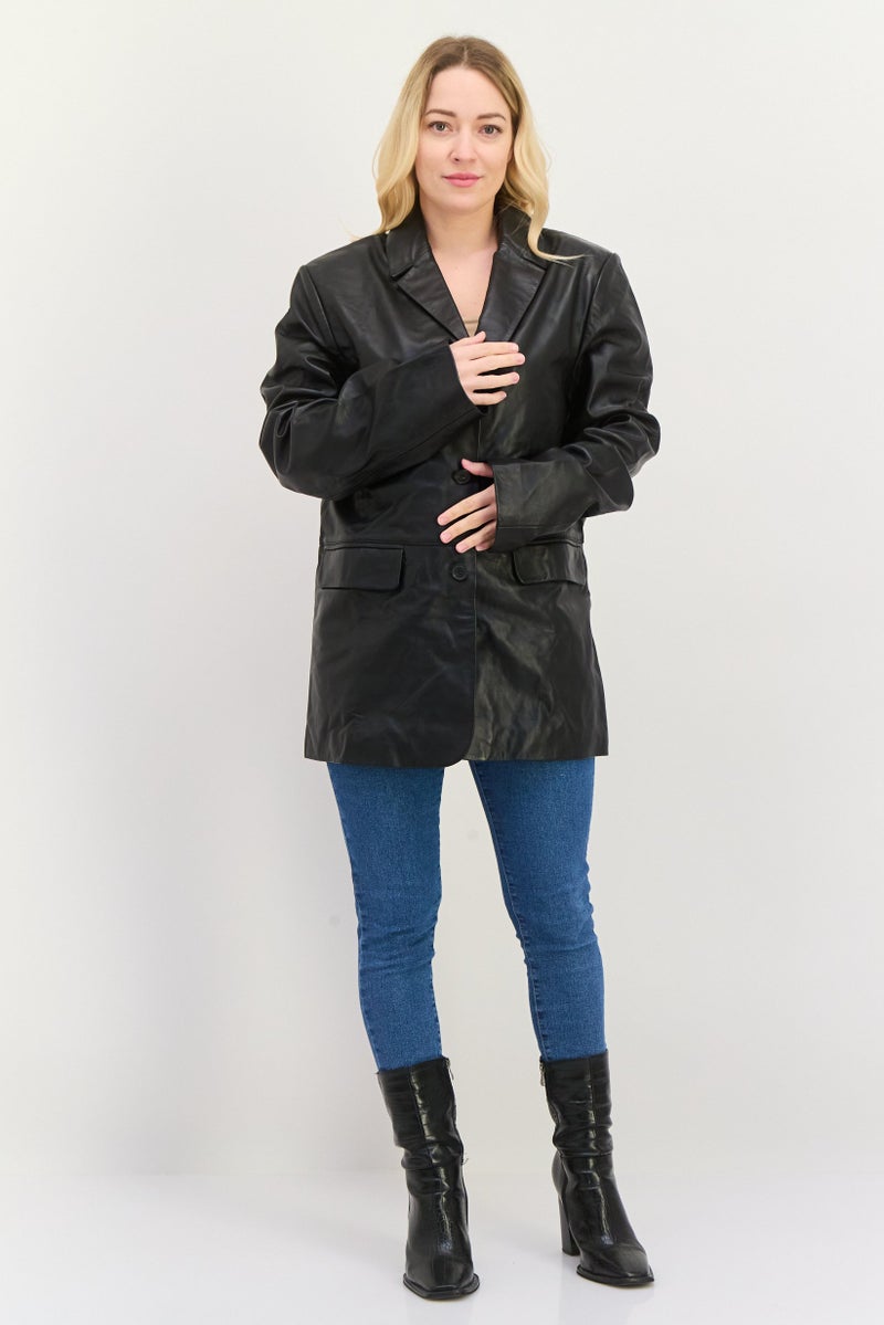 Asos Design Women Plain Leather Motorcycle Jacket, Black - Image 4