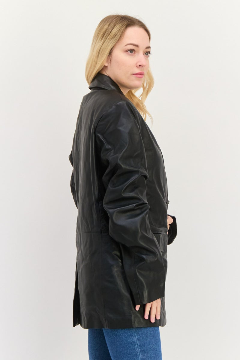 Asos Design Women Plain Leather Motorcycle Jacket, Black - Image 2
