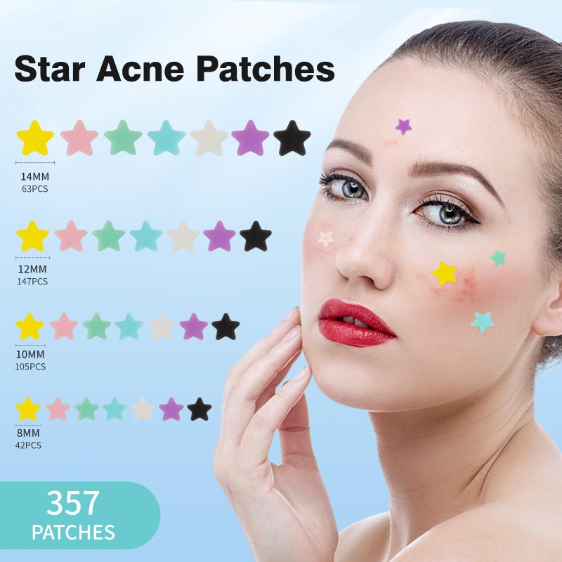 QUSTERE Pimple Patches for Face, Colorful Hydrocolloid Acne Patches, Cute Star Zit Covers for Face, Spot Stickers with Tea Tree, Salicylic Acid & Cica Oil| 4 Sizes (8mm, 10mm, 12mm & 14mm) |357 Count - Image 2