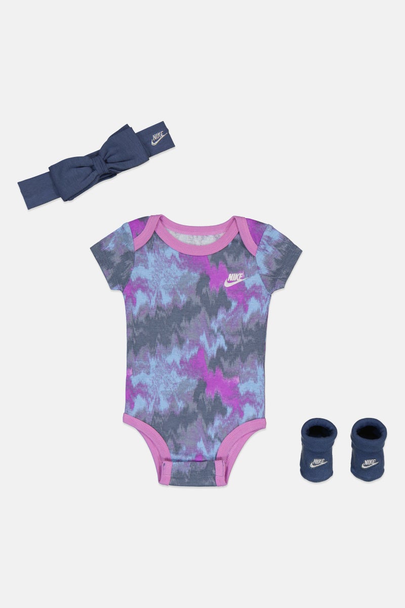 Nike Toddlers Boy 3 Pieces Tie Dye Bodysuit And Socks Set With Booties, Multicolor - Image 2